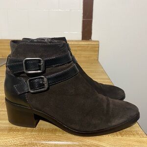 Aquatalia Brown Suede Buckle Ankle Booties Size 6